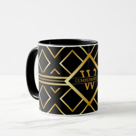 FAUX Gold Geometric Pattern with Monogram on BLACK マグカップ
