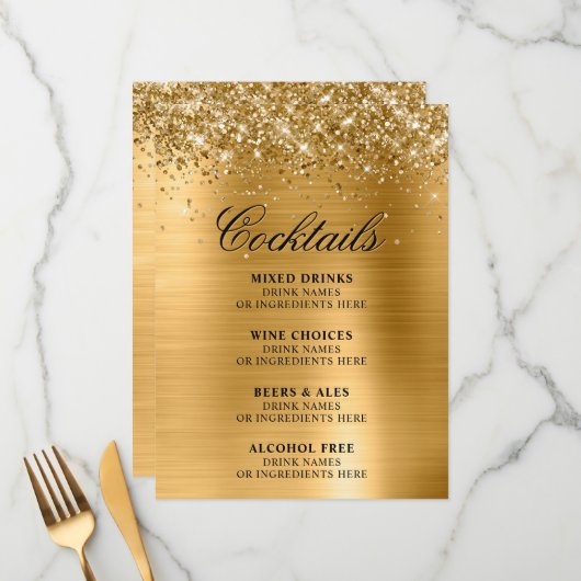 Faux Gold Glitter and Foil Cocktails Bar メニュー (正面/裏面インサイチュ)