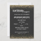 Faux Gold Glitter Black 50th Birthday Invite 招待状 (正面)