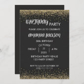 Faux Gold Glitter Black 50th Birthday Invite 招待状 (正面/裏面)
