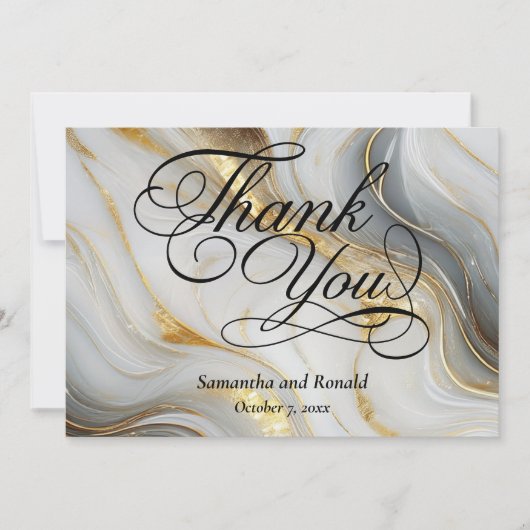 Faux Gold Grey White Marbled Formal Thank You Card サンキューカード (正面)