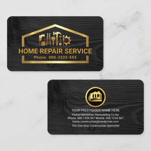 Faux Gold Handyman Tools Building Frame 名刺 (正面/裏面)