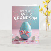 Faux Gold Happy Easter Grandson Card カード (黄色い花)