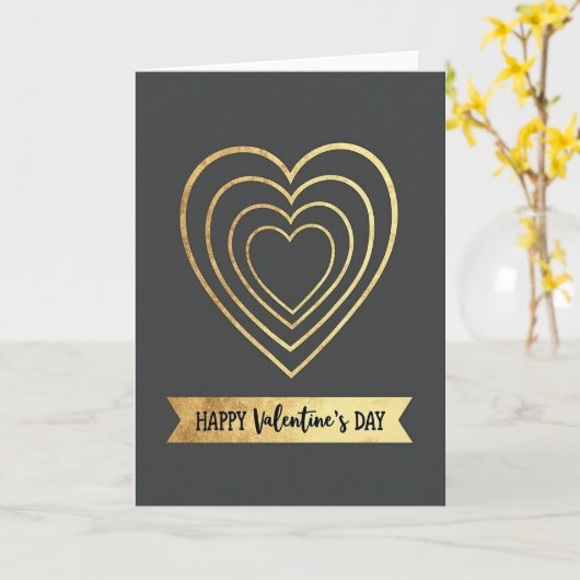 Faux Gold Hearts Valentines Day Card カード (黄色い花)