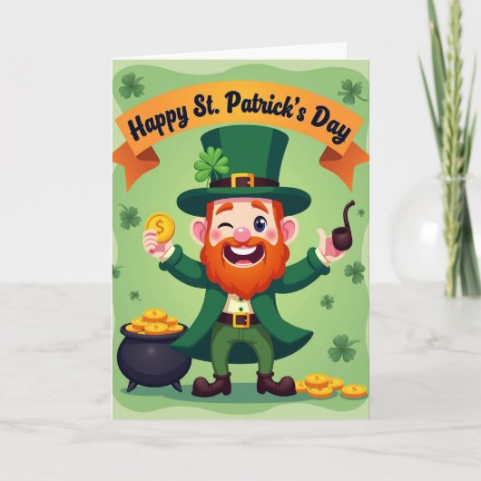 Faux Gold Leprechaun St Patricks Card カード (正面)