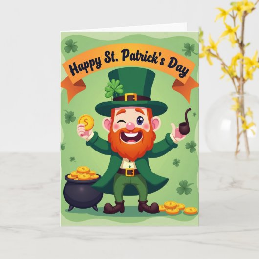 Faux Gold Leprechaun St Patricks Card カード (黄色い花)