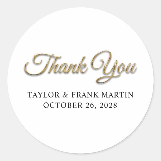 Faux Gold Metallic Wedding Thank You ラウンドシール (正面)