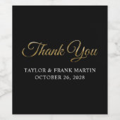Faux Gold Metallic Wedding Thank You Black ワインラベル (シングルラベル)