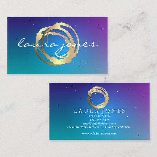 Faux Gold Painted Circle Designer 名刺 (正面/裏面)