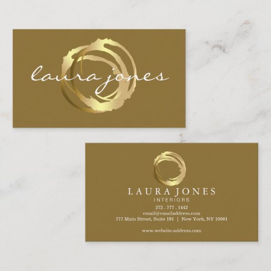 Faux Gold Painted Circle Designer 名刺 (正面/裏面)