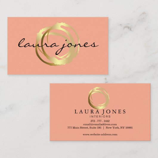 Faux Gold Painted Circle Designer 名刺 (正面/裏面)