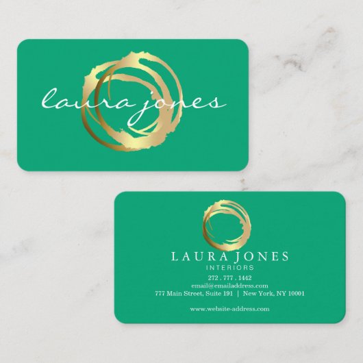 Faux Gold Painted Circle Designer 名刺 (正面/裏面)