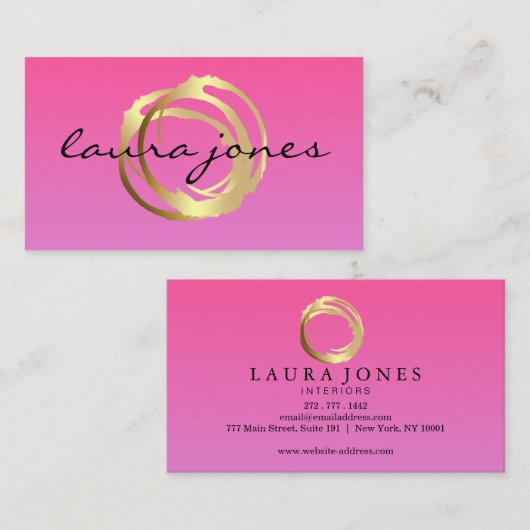 Faux Gold Painted Circle Designer Business Card 名刺 (正面/裏面)