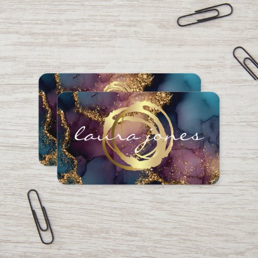 Faux Gold Painted Circle Designer Business Card 名刺 (正面/裏面インサイチュ)