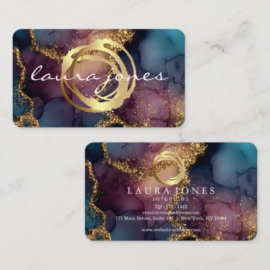 Faux Gold Painted Circle Designer Business Card 名刺 (正面/裏面)
