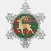 Faux Gold Reindeer Plaid スノーフレークピューターオーナメント (正面)
