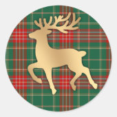 Faux Gold Reindeer Plaid ラウンドシール (正面)