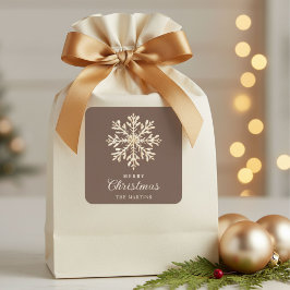 Faux Gold Snowflake Brown Custom Holiday スクエアシール