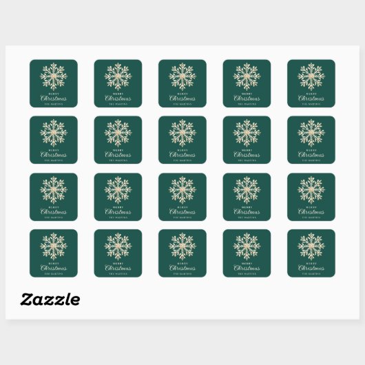 Faux Gold Snowflake Emerald Custom Holiday スクエアシール (シート)