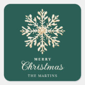 Faux Gold Snowflake Emerald Custom Holiday スクエアシール (正面)