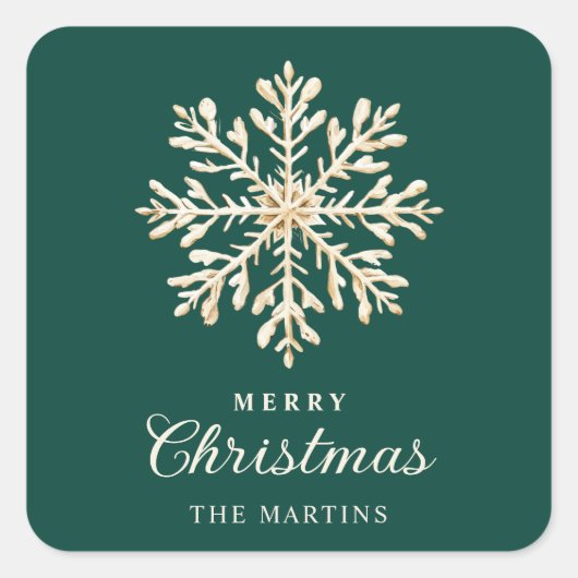 Faux Gold Snowflake Emerald Custom Holiday スクエアシール (正面)