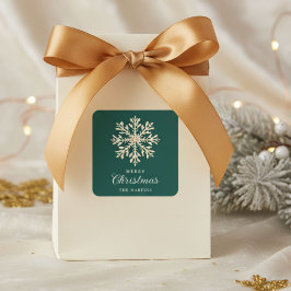 Faux Gold Snowflake Emerald Custom Holiday スクエアシール