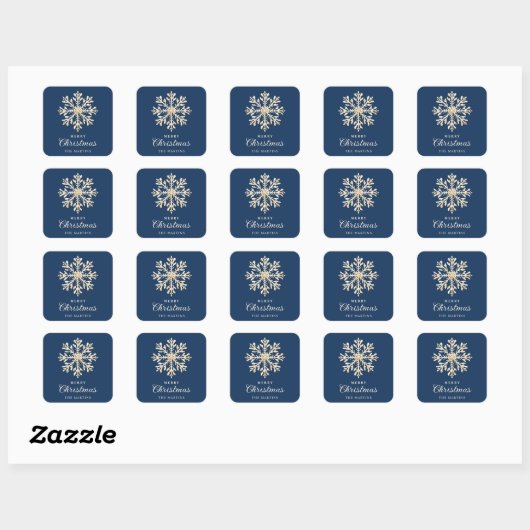 Faux Gold Snowflake Navy Blue Custom Holiday スクエアシール (シート)