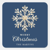 Faux Gold Snowflake Navy Blue Custom Holiday スクエアシール (正面)