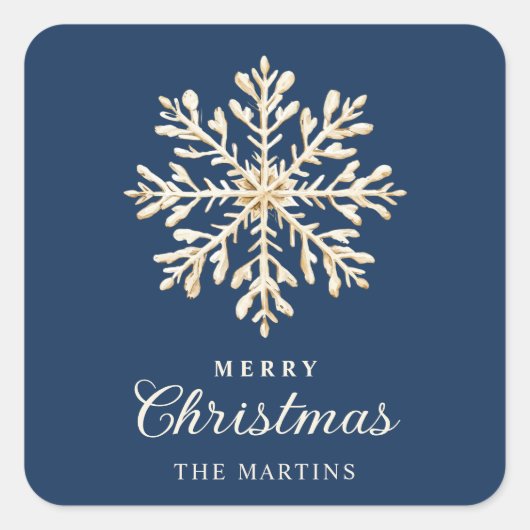 Faux Gold Snowflake Navy Blue Custom Holiday スクエアシール (正面)
