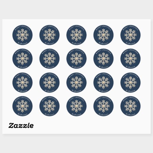 Faux Gold Snowflake Navy Blue Custom Holiday ラウンドシール (シート)
