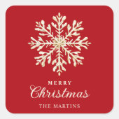Faux Gold Snowflake Red Custom Holiday スクエアシール (正面)