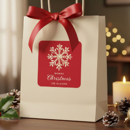 Faux Gold Snowflake Red Custom Holiday スクエアシール