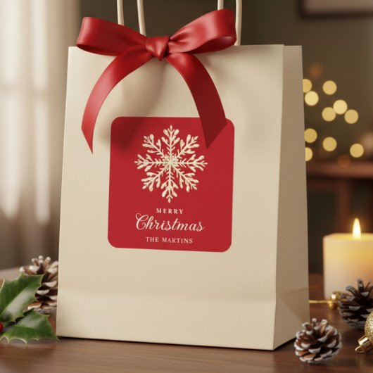 Faux Gold Snowflake Red Custom Holiday スクエアシール