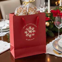 Faux Gold Snowflake Red Custom Holiday ラウンドシール