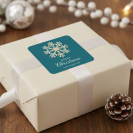 Faux Gold Snowflake Teal Custom Holiday スクエアシール