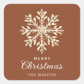 Faux Gold Snowflake Terracotta Custom Holiday スクエアシール (正面)
