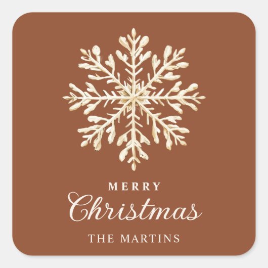 Faux Gold Snowflake Terracotta Custom Holiday スクエアシール (正面)