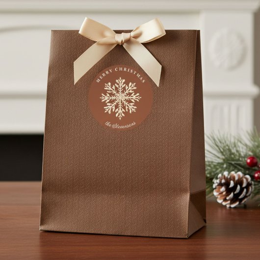 Faux Gold Snowflake Terracotta Custom Holiday ラウンドシール