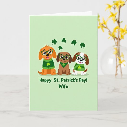 Faux Gold St Patricks Puppies Card カード (黄色い花)