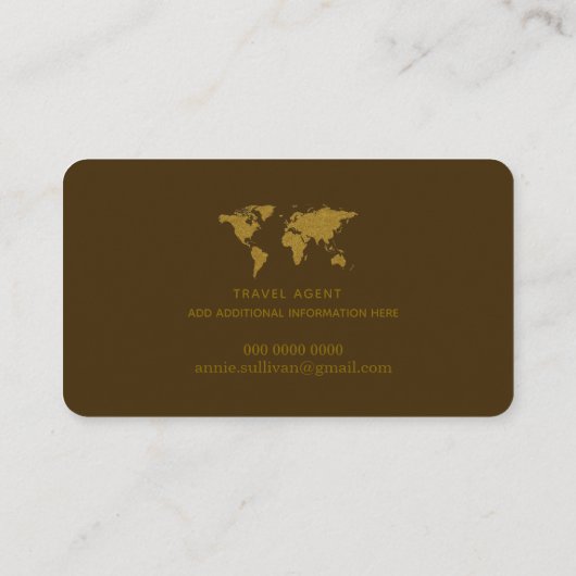 Faux Gold World Map Travel Agent brown  名刺 (裏面)