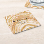 Faux Golden Agate 21st Birthday スクエアペーパーコースター (アングル)