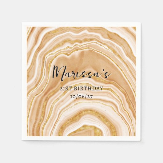 Faux Golden Agate 21st Birthday スタンダードカクテルナプキン (正面)