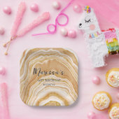 Faux Golden Agate 21st Birthday ペーパープレート (パーティー)