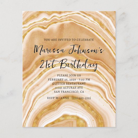 Faux Golden Agate 21st Birthday Invitation チラシ (正面)