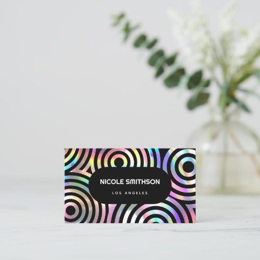 faux holographic abstract circles business card 名刺 (スタンド正面)