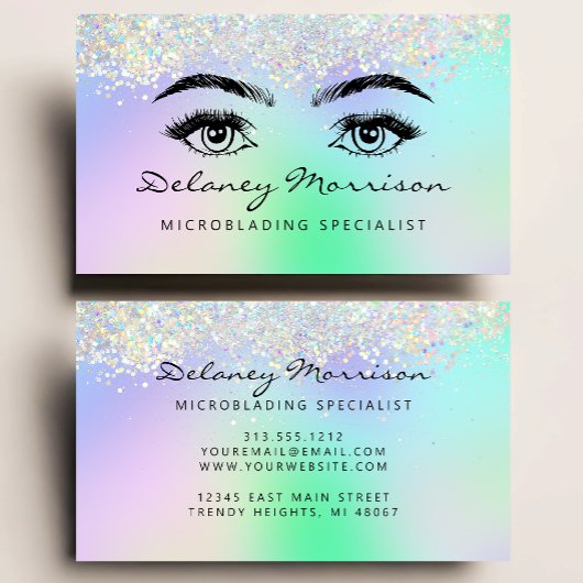 Faux Holographic Glitter Eyes Microblading 名刺