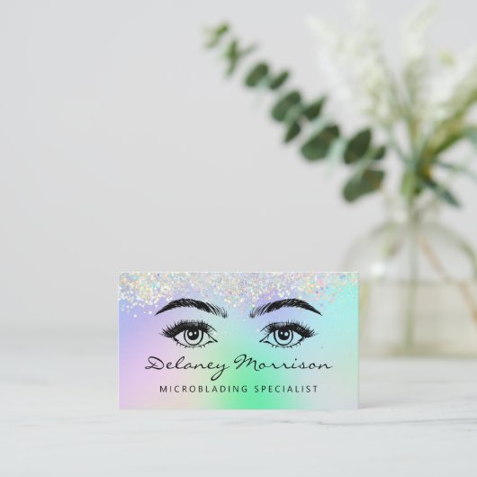 Faux Holographic Glitter Eyes QR Code Microblading 名刺 (スタンド正面)