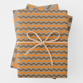Faux Kraft Paper w/ Dark Brown & Orange Patterns ラッピングペーパーシート