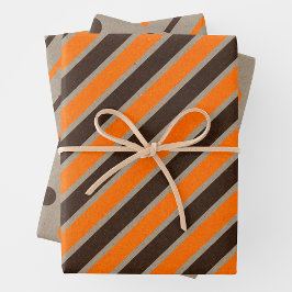 Faux Kraft Paper w/ Dark Brown & Orange Patterns ラッピングペーパーシート