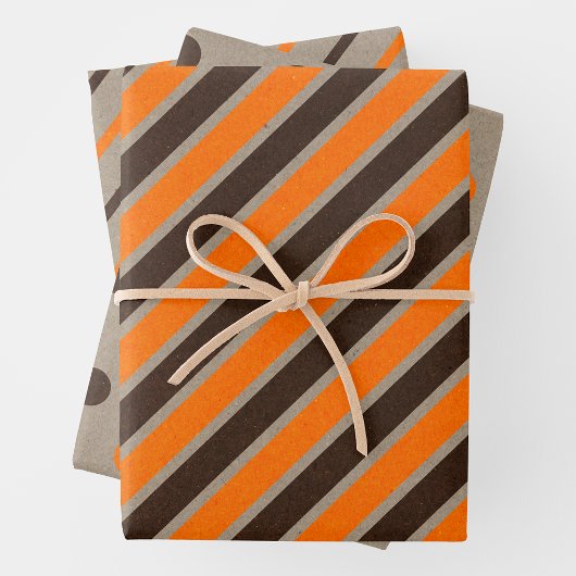 Faux Kraft Paper w/ Dark Brown & Orange Patterns ラッピングペーパーシート